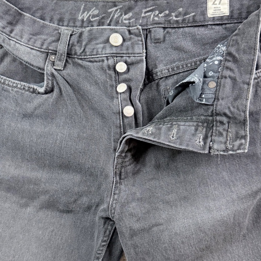 Womens 27 We The Free Free People Jeans Cotton Straight Leg Frayed Hem Charcoal